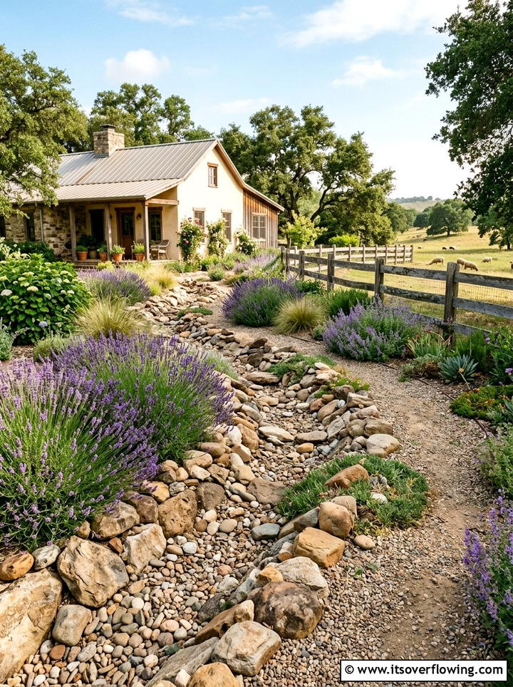Rustic Farmhouse Dry Creek Bed - 25 backyard ideas with dry creek bed