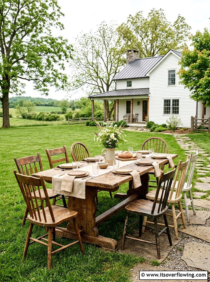 Rustic Farmhouse Outdoor Table - 25 backyard ideas with dining area