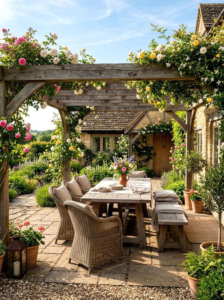 Rustic Farmhouse Patio - 25 backyard decorating ideas with centerpiece tables