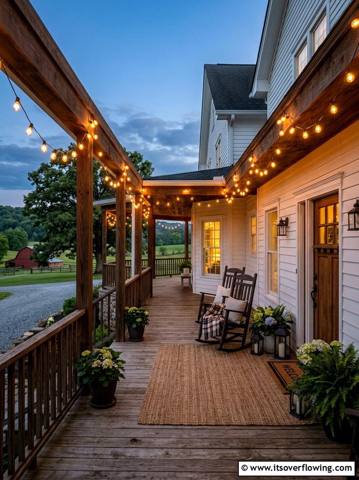 Rustic Farmhouse Porch String Lights - 25 front porch ideas with string lights