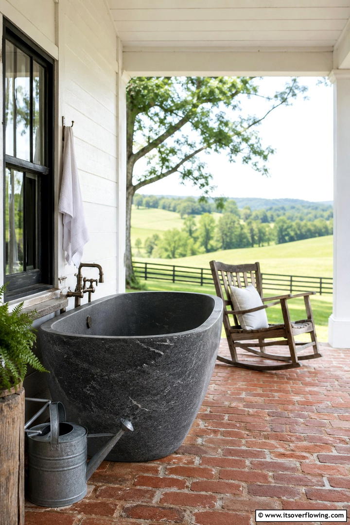 Rustic Farmhouse Retreat - 30 Serene Outdoor Bathtub Ideas for a Backyard Oasis