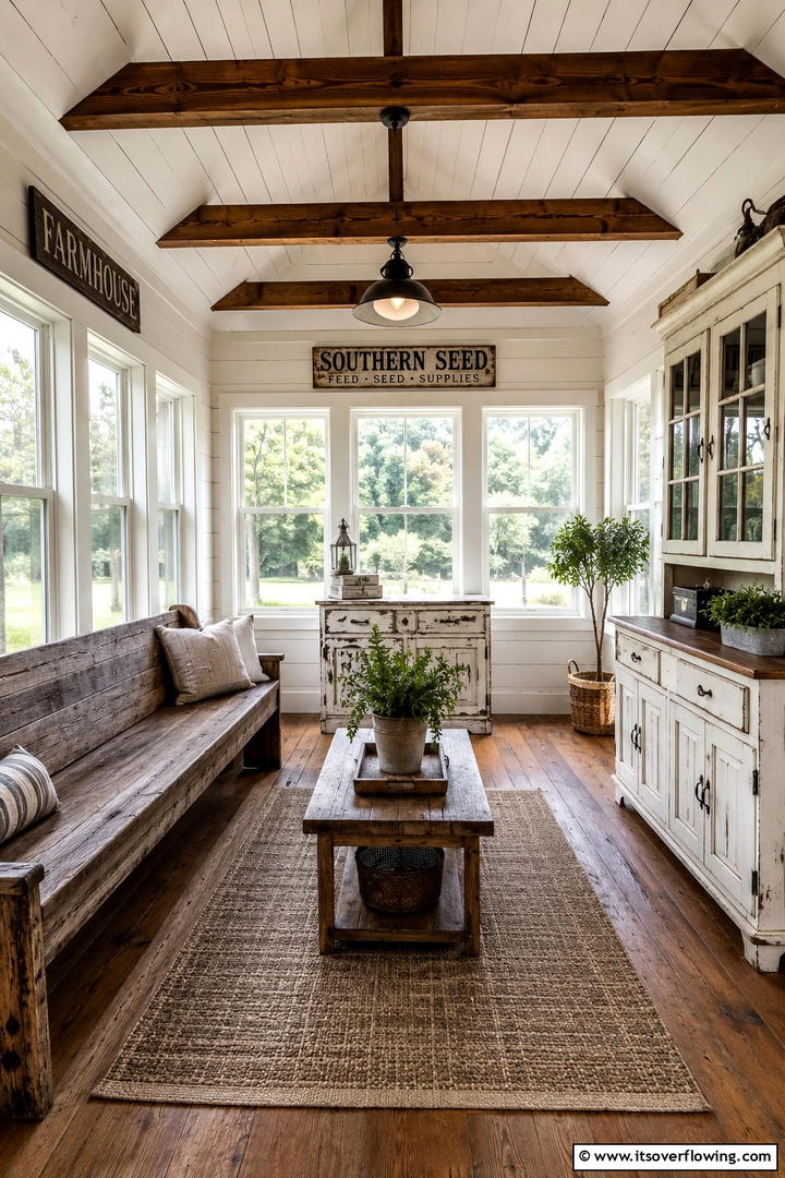Rustic Farmhouse Sunroom - 30 Small Sunroom Ideas for Bright, Multi-Functional Spaces