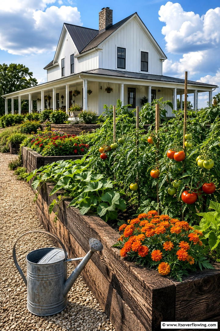 Rustic Farmhouse Terraced Garden - 30 Tiered Garden Ideas for Sloped Yards and Visual Interest