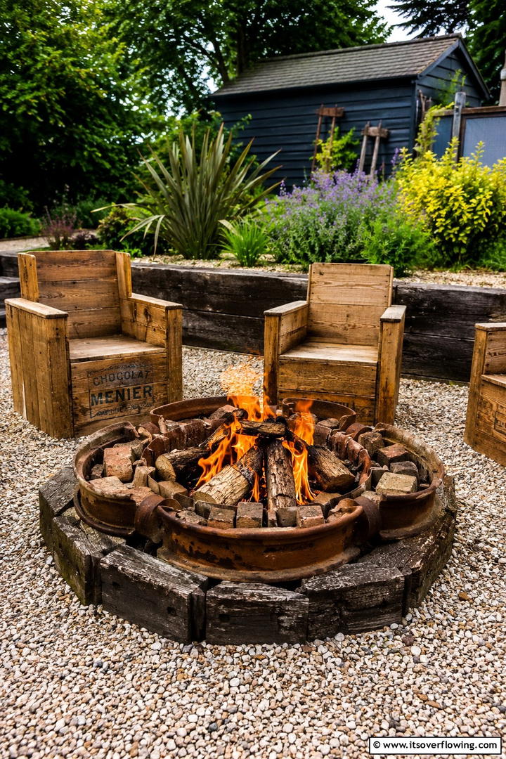 Rustic Fire Pit with Recycled Materials - 30 Rustic Fire Pit Ideas for Cozy Outdoor Gatherings