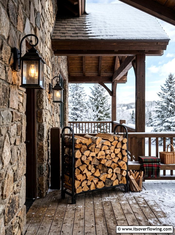 Rustic Firewood Storage - 25 front porch ideas for cold climates