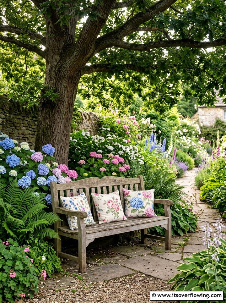 Rustic Garden Bench - 25 backyard ideas with cottage garden