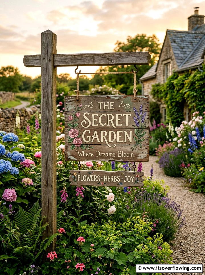 Rustic Garden Sign - 25 garden ideas with reclaimed wood