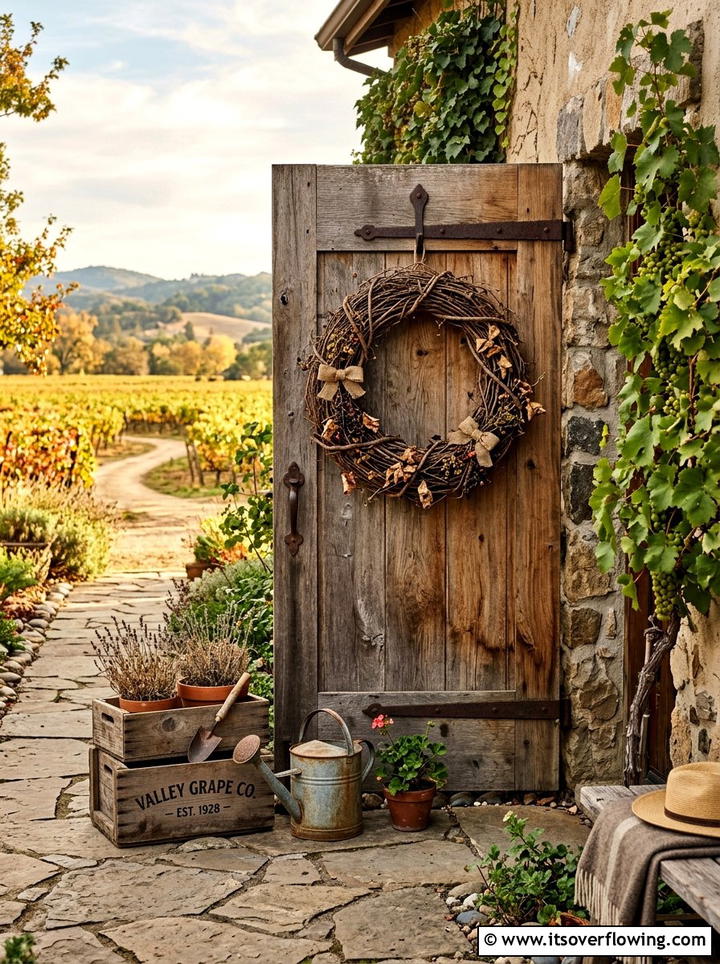 Rustic Grapevine Style - 25 front porch ideas with seasonal wreaths