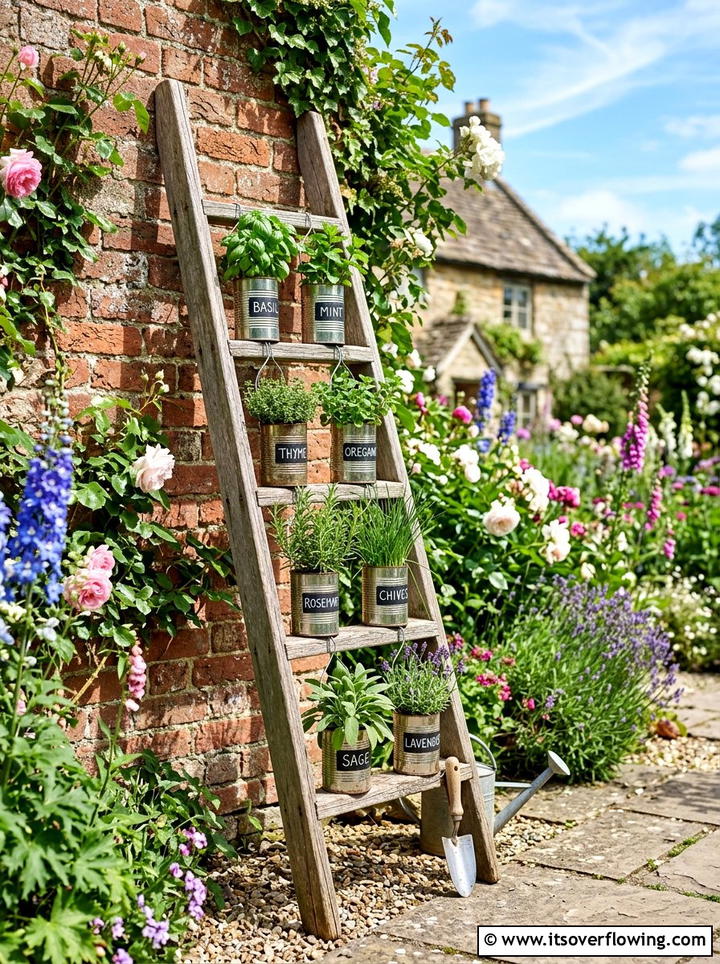 Rustic Herb Garden Ladder - 25 backyard decorating ideas with vintage ladders