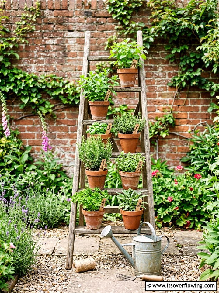 Rustic Ladder Garden - 25 backyard ideas with herb garden