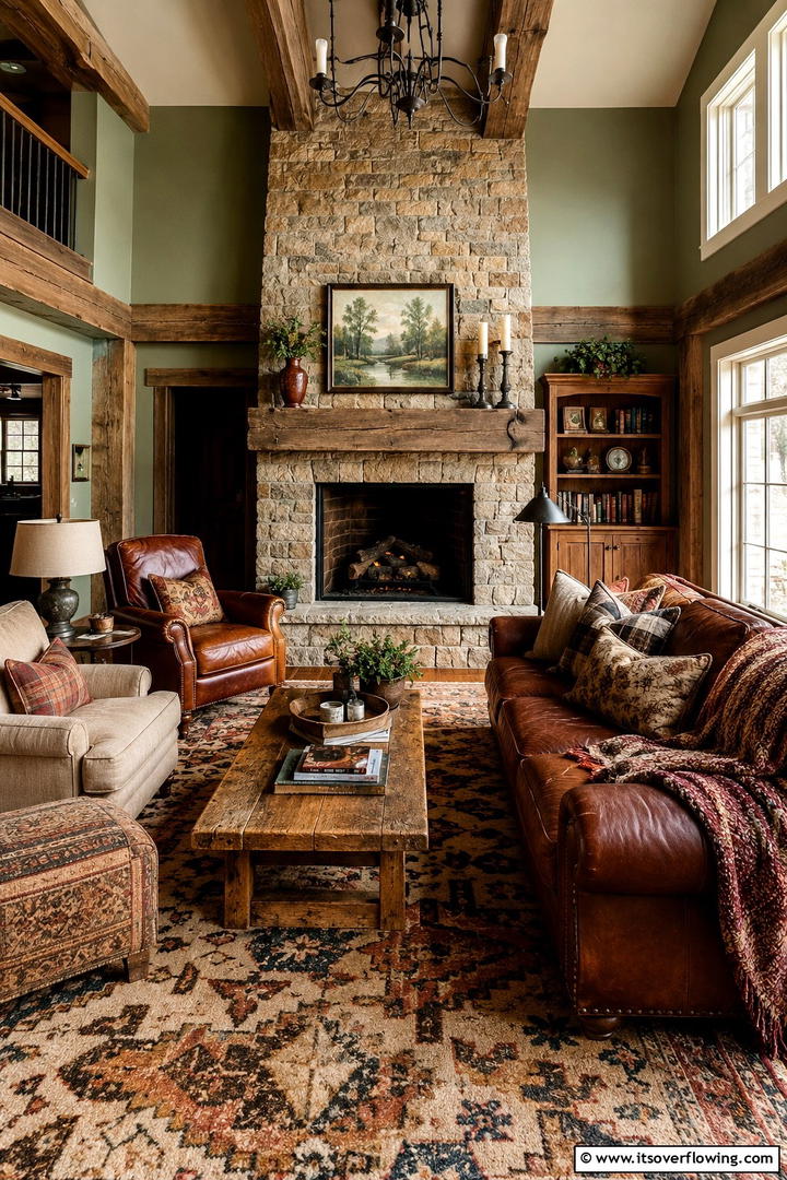 Rustic Layers of Texture and Color - 30 Rustic Sage Green Living Room Ideas for Earthy Elegance