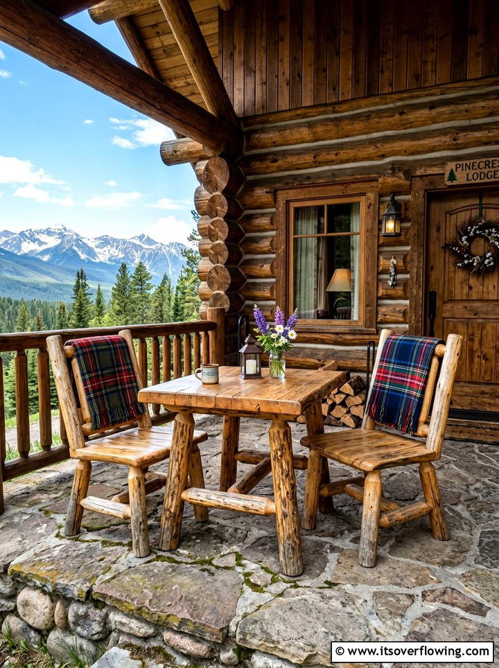 Rustic Log Cabin Bistro Set - 25 front porch ideas with bistro set