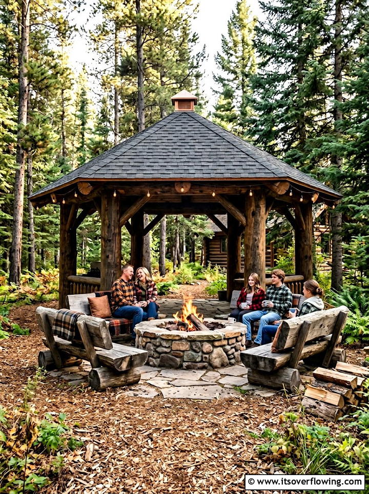 Rustic Log Cabin Gazebo - 25 backyard ideas with shade structures