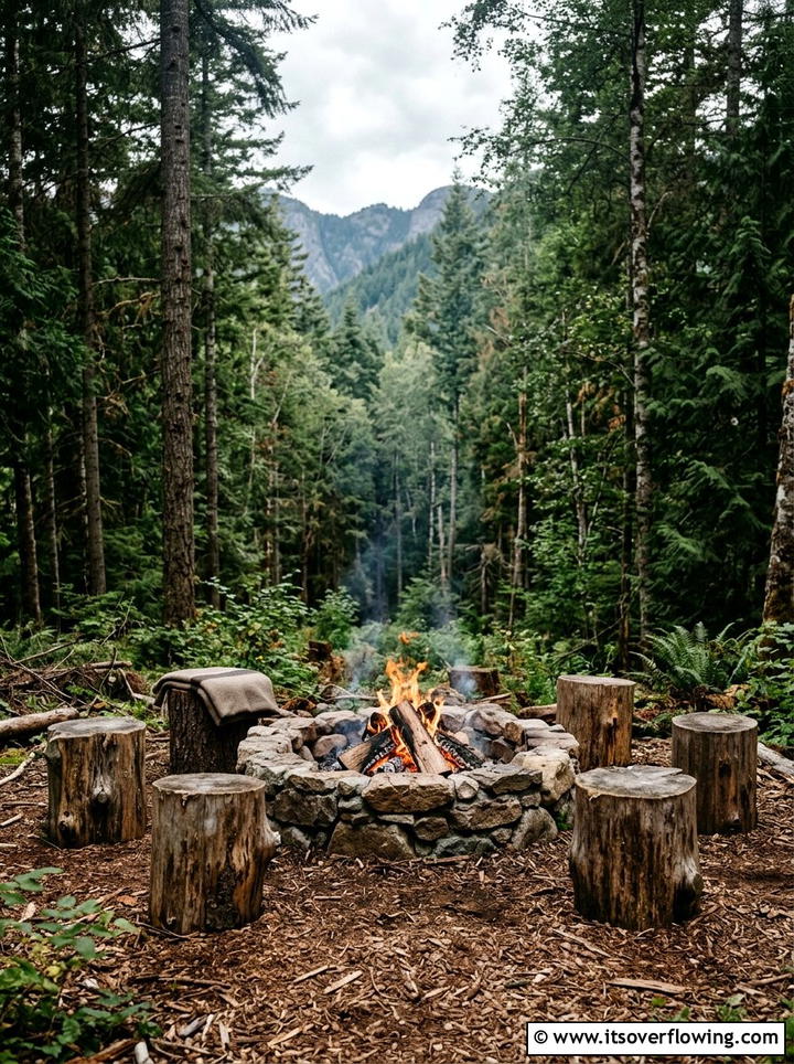 Rustic Log Fire Pit - 25 backyard ideas with fire pit