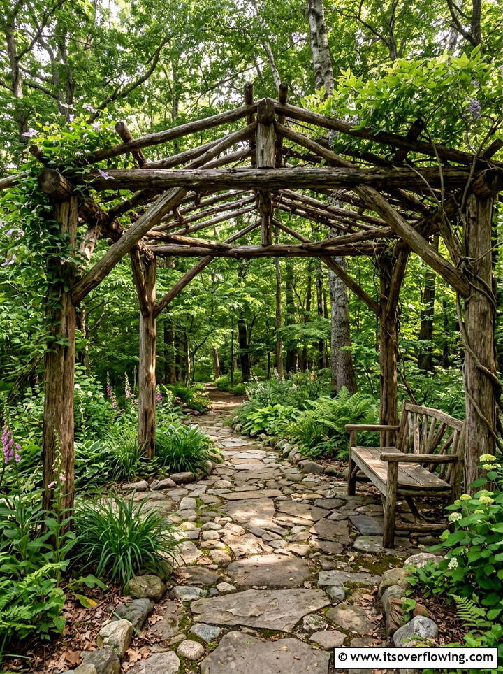 Rustic Log Pergola - 25 small garden ideas with pergola corner
