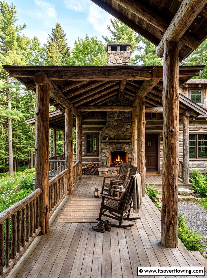 Rustic Log Posts - 25 front porch ideas with wood accents