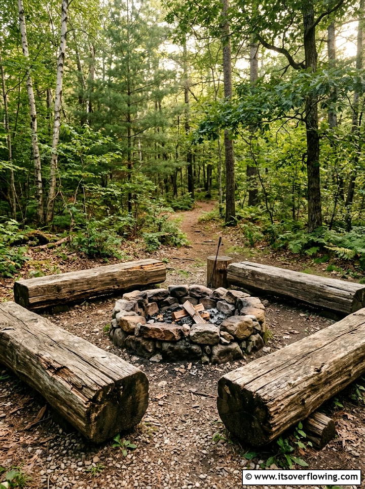Rustic Log Seating Fire Pit - 25 creative garden ideas with fire pit circles