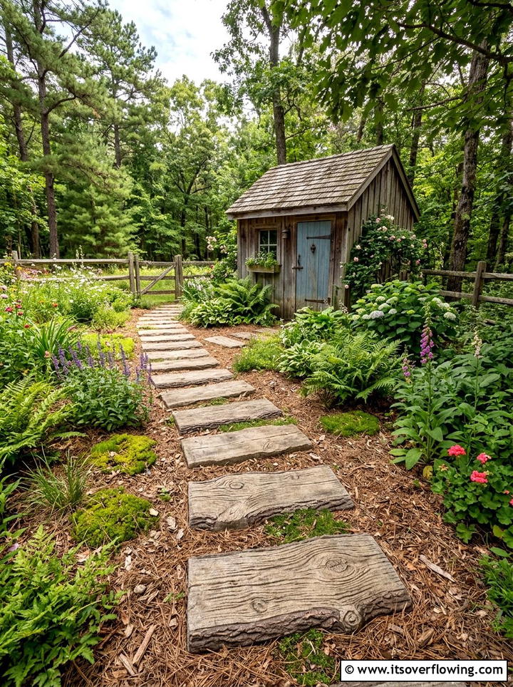 Rustic Log Stepping Stones - 25 backyard ideas with stepping stones