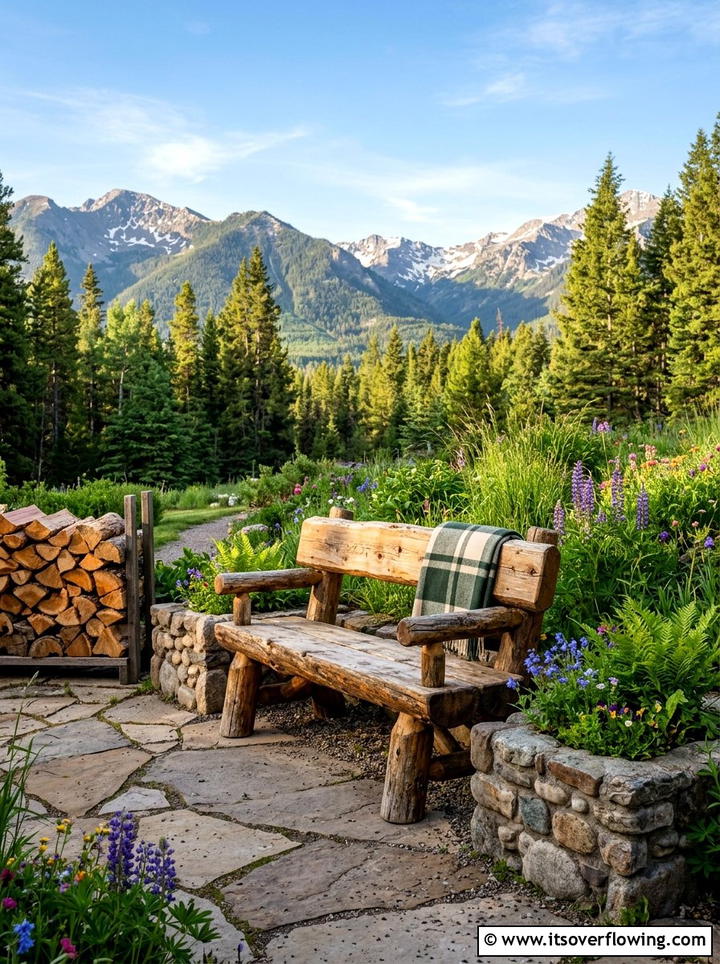 Rustic Log Style Bench - 25 front porch ideas with bench seating