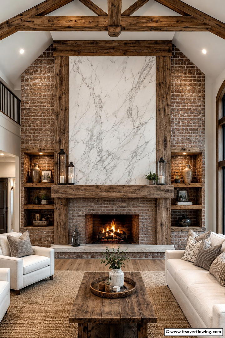Rustic Marble Fusion - 25 Elegant Marble Fireplace Ideas for a Luxurious Look