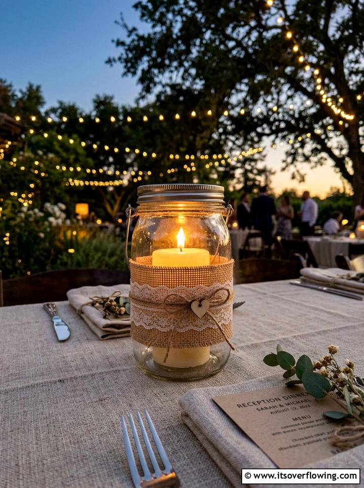 Rustic Mason Jar Table Lantern - 25 garden decor ideas with mason jars