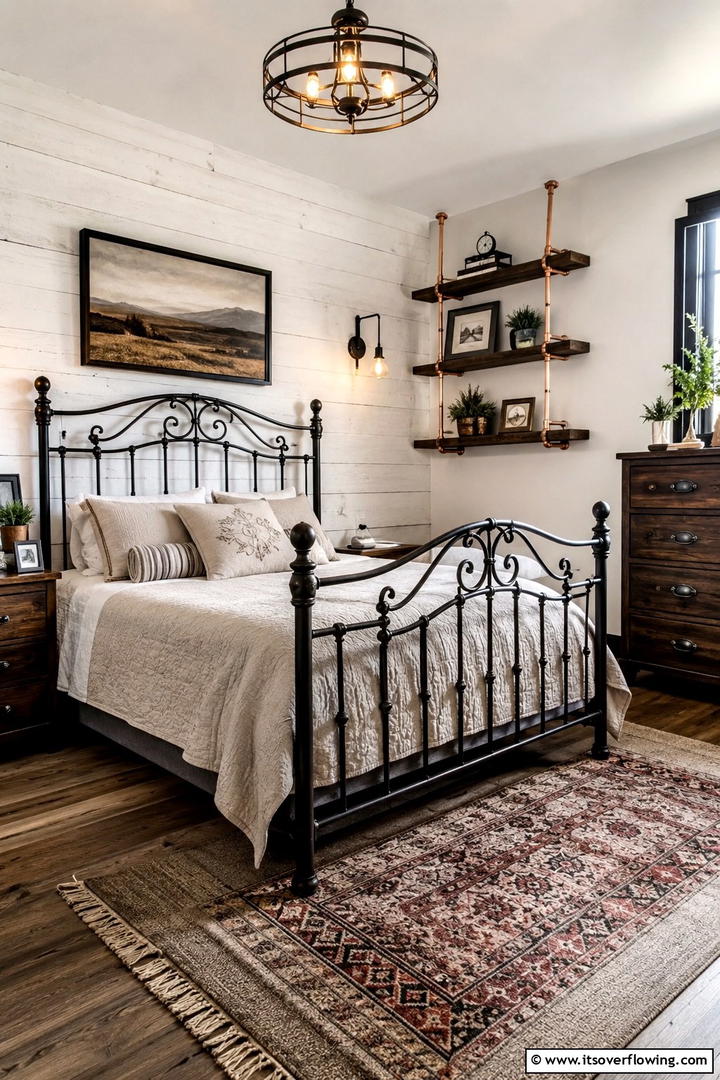 Rustic Metal Accents - 30 Rustic Bedroom Ideas to Create a Warm and Inviting Space