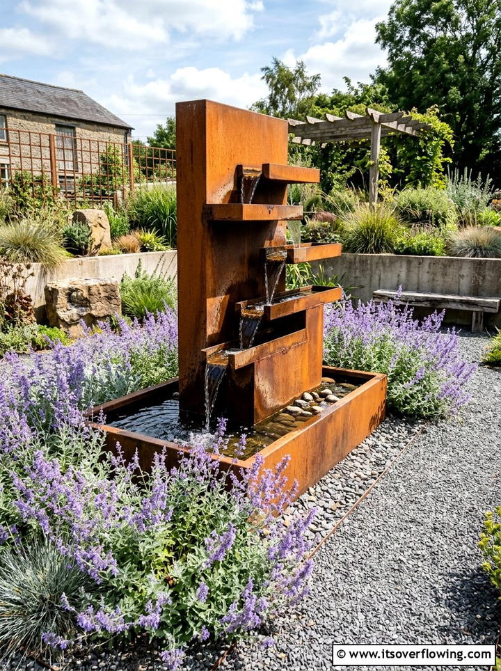 Rustic Metal Water Fountain - 25 backyard decorating ideas with mini fountains