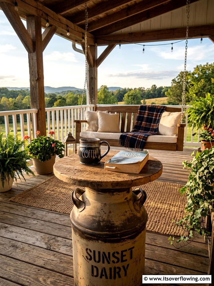 Rustic Milk Can Table - 25 front porch decor ideas with old milk cans