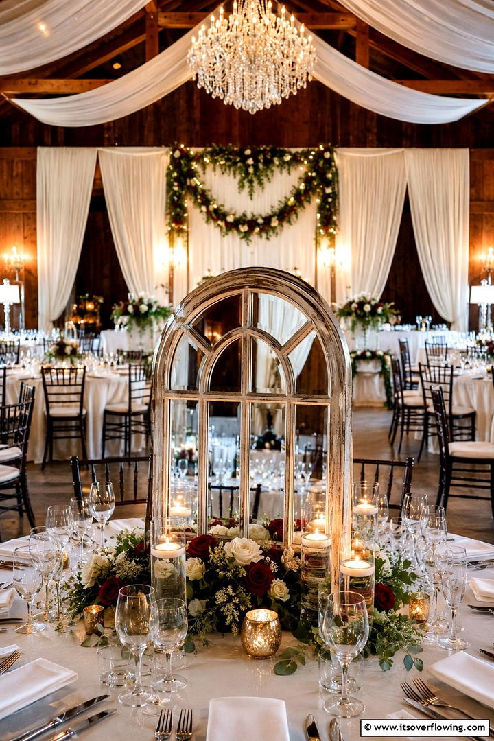 Rustic Mirror Centerpiece with Candles - 30 Rustic Wedding Centerpieces for a Charming Celebration
