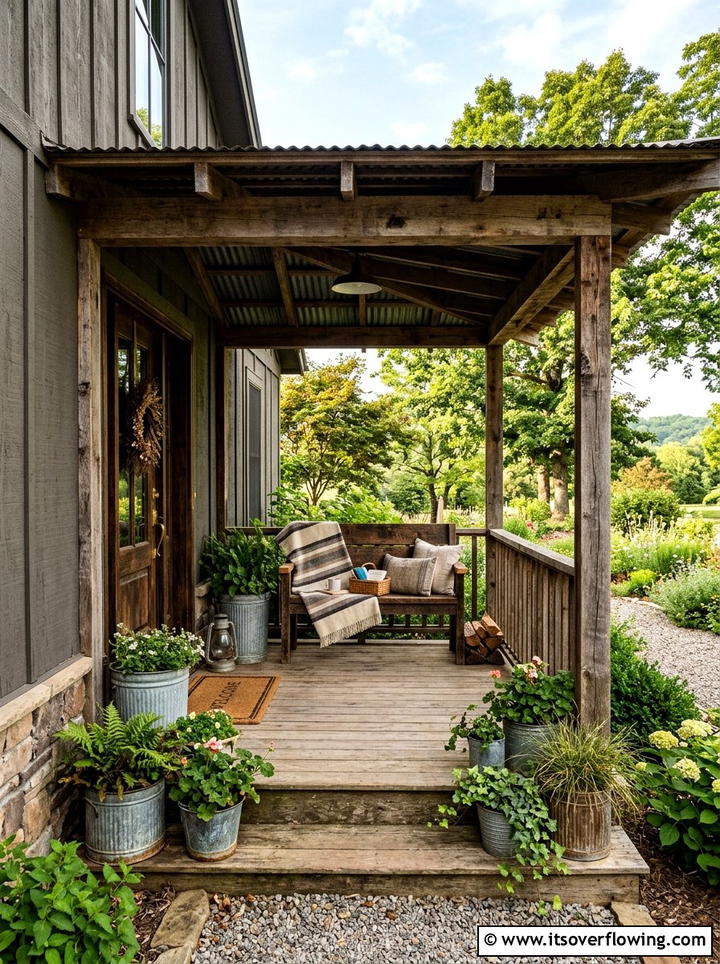 Rustic Neutral Porch - 25 front porch decor ideas with neutral tones