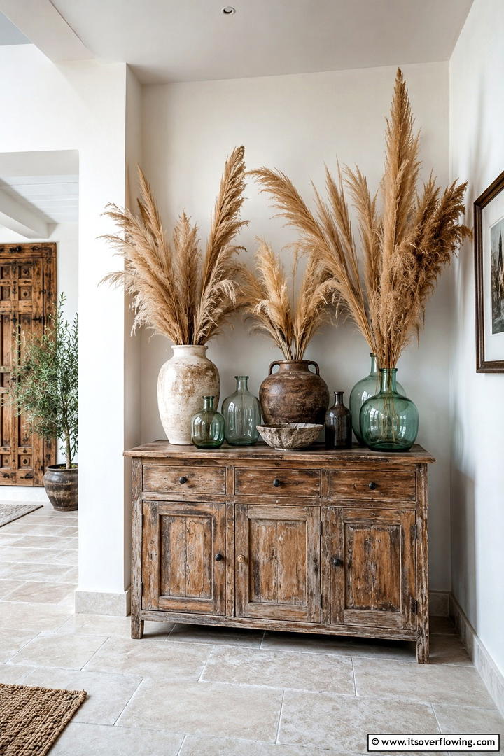 Rustic Pampas in Vintage Vases - 30 Pampas Grass Wedding Decor Ideas for Boho Chic Vibes