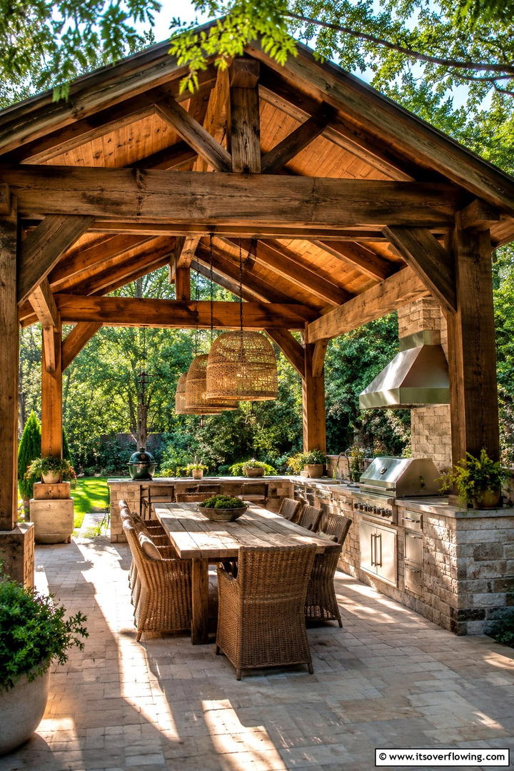 Rustic Pergola Canopy - 30 Rustic Outdoor Kitchen Ideas for Al Fresco Dining