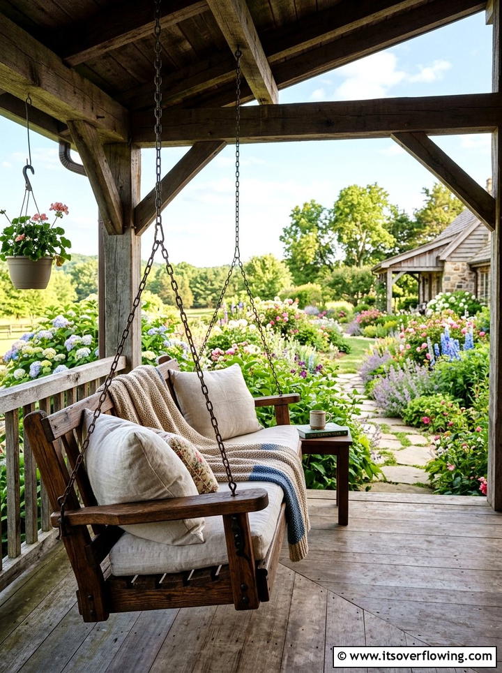 Rustic Porch Swing - 25 creative garden ideas with rustic charm