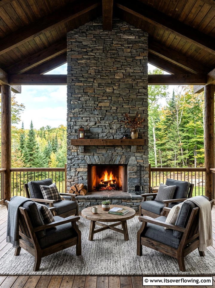 Rustic Porch With Stone Fireplace - 25 front porch ideas with rustic style