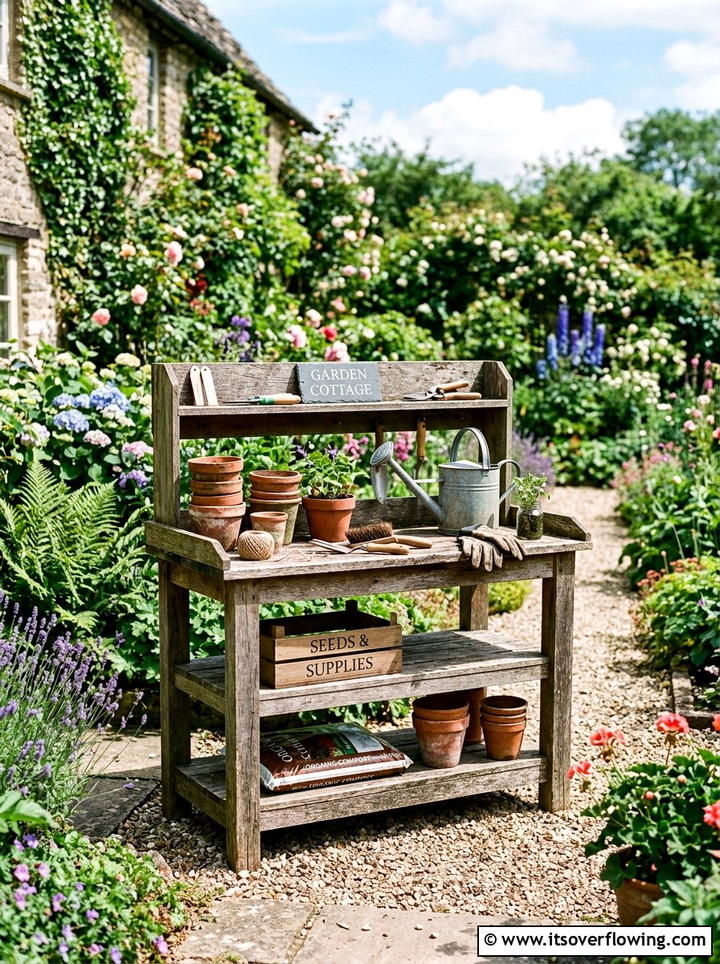 Rustic Potting Bench - 25 upcycled garden ideas with old fence boards