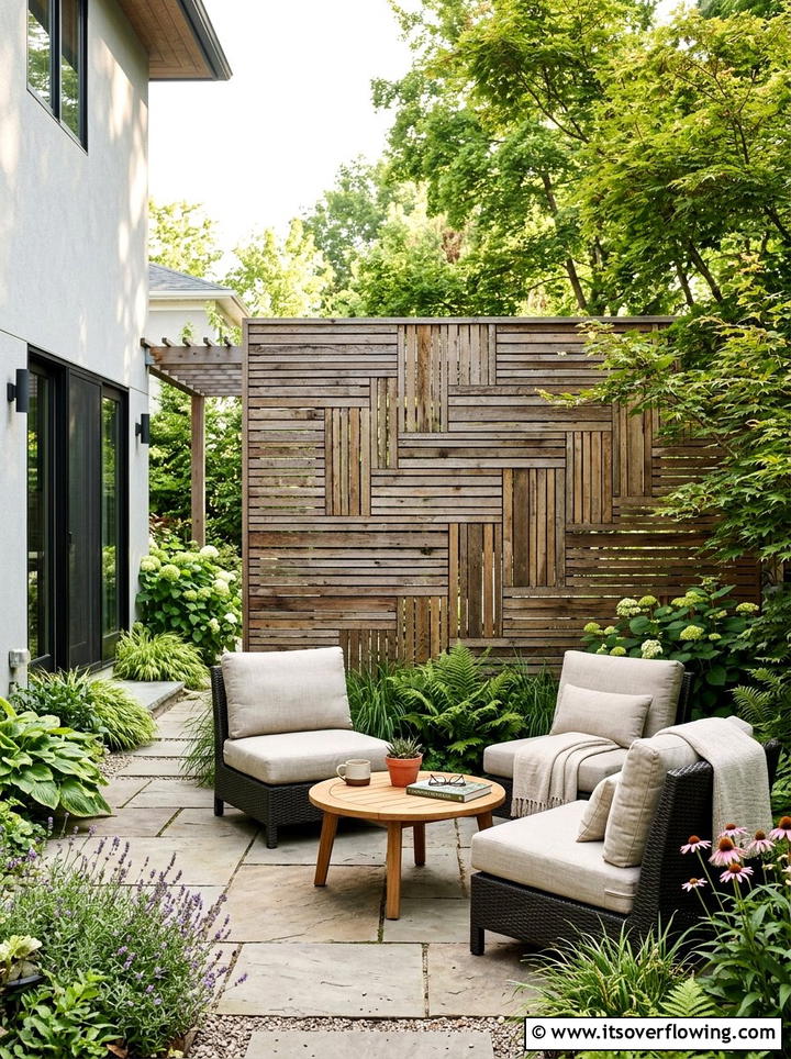 Rustic Privacy Screen - 25 upcycled garden ideas with reclaimed wood