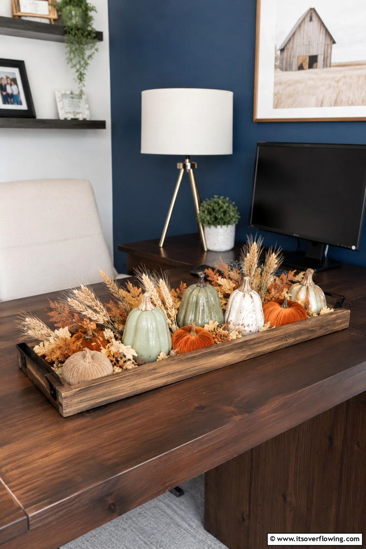 Rustic Pumpkin Office Centerpiece - 50 Fall Office Decor Ideas for A Sleek, Calm Workspace