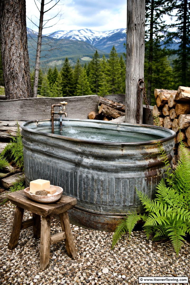Rustic Reclaimed Bathtub - 30 Serene Outdoor Bathtub Ideas for a Backyard Oasis