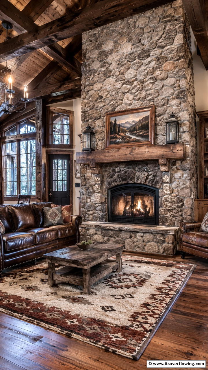 Rustic Stone Fireplace for a Cabin Feel - 25 Cozy Corner Fireplace Ideas for Your Home