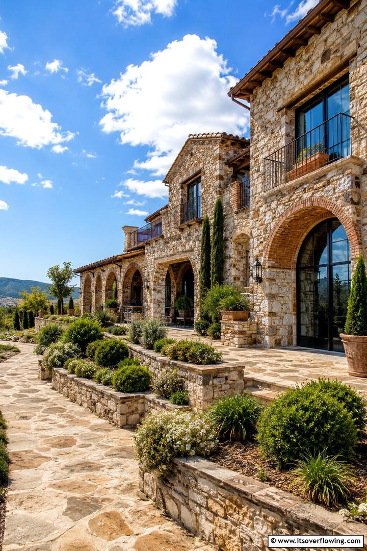 Rustic Stone Villa Charm - 30 Spanish Mediterranean House Ideas for Warm Exteriors