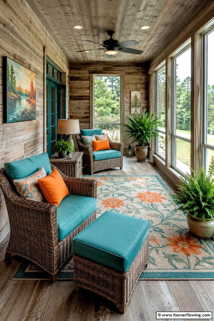 Rustic Teal and Orange Sunroom Retreat - 30 Teal & Orange Room Color Schemes for Vibrant Home Decor