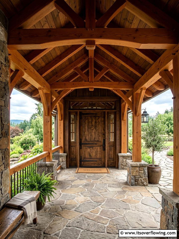 Rustic Timber Frame Porch - 25 front porch ideas for rainy climates