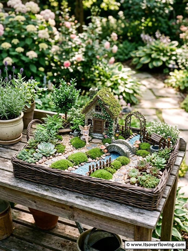Rustic Tray Basket Garden - 25 recycled garden ideas with baskets
