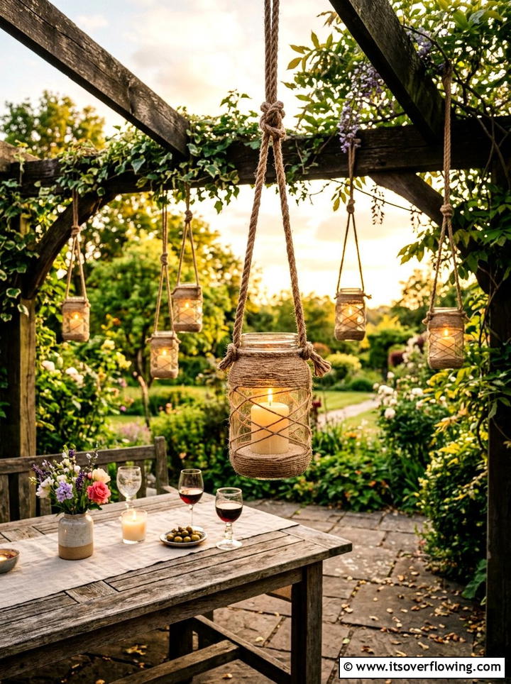 Rustic Twine Jar Lanterns - 25 garden decor ideas with hanging jars