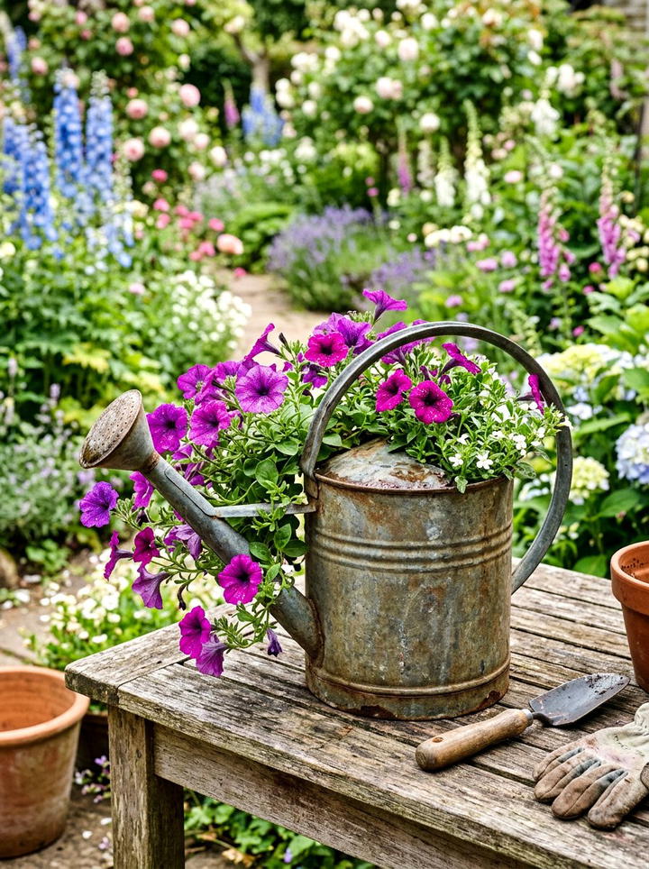 Rustic Watering Can Planter - 25 backyard decorating ideas on a budget