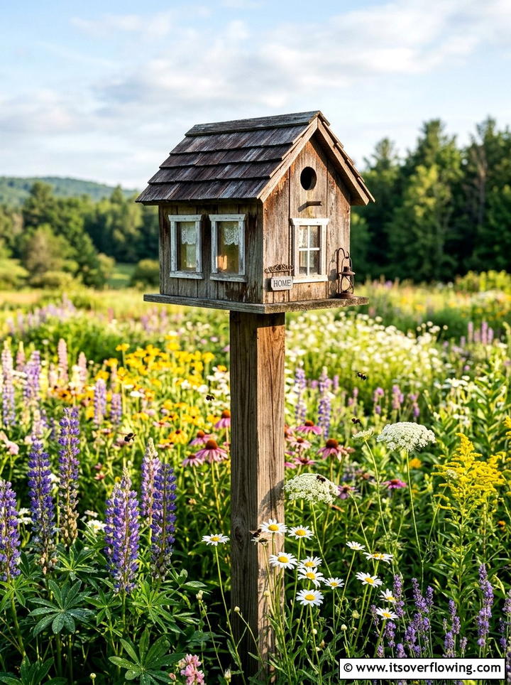 Rustic Window Birdhouse - 25 garden decor ideas with old windows