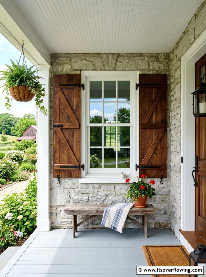 Rustic Window Shutter - 25 front porch decor ideas with rustic accents