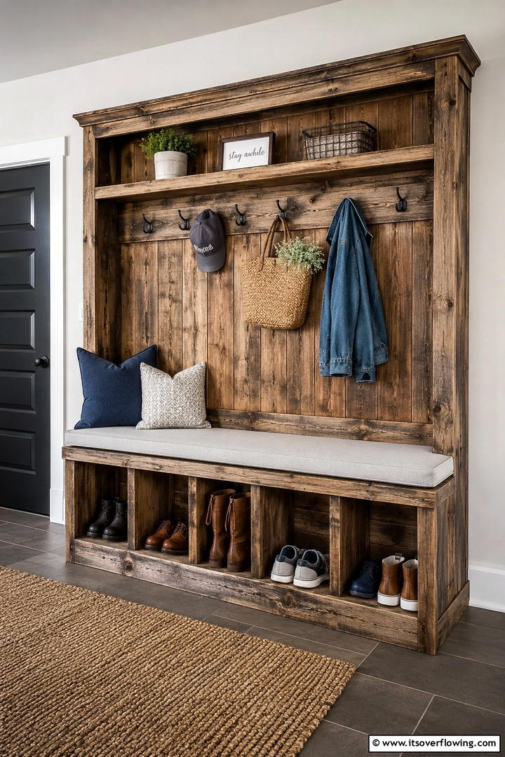 Rustic Wood Bench with Storage - 30 Functional Mudroom Bench Ideas for Organized Entryways