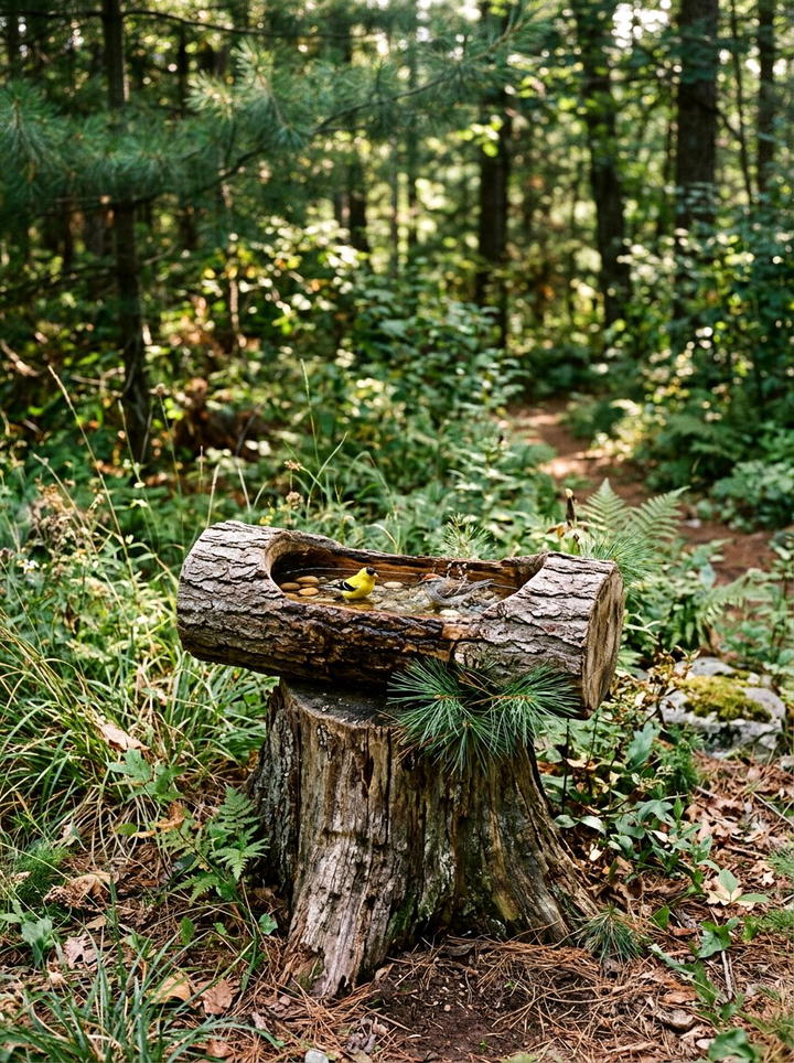Rustic Wood Bird Bath - 25 backyard decorating ideas with bird baths
