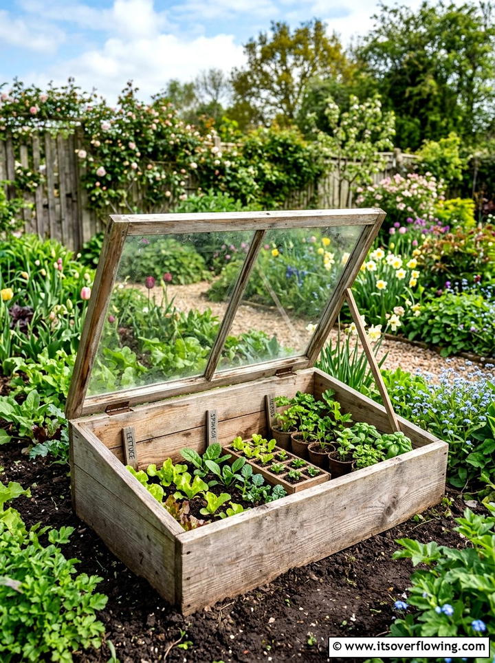Rustic Wood Cold Frame Garden Bed - 25 creative garden ideas with reclaimed wood beds